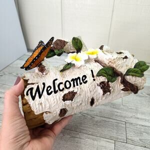Welcome Log with Butterfly Resin Figurine Home‎ Garden Decor Decorative